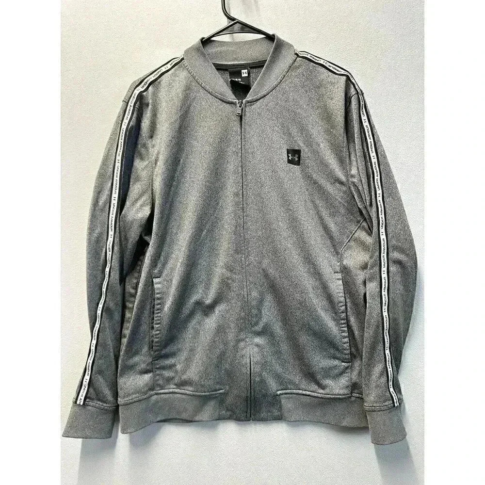 Under Armour Men's Size Large Full Zip TRACK JACKET Grey Sleeve Logo Sweatshirt